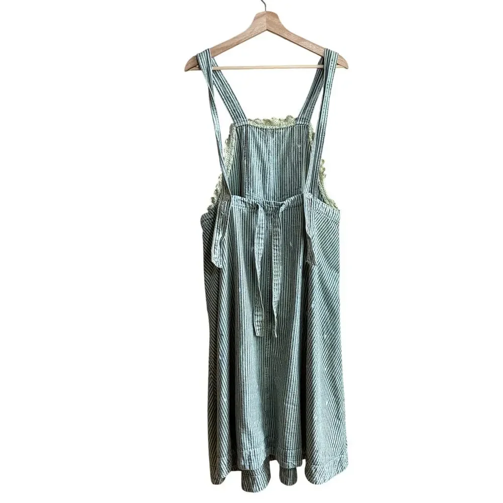 We The Free painted overall dress cottagecore coquette green striped women's XS - Picture 9 of 11